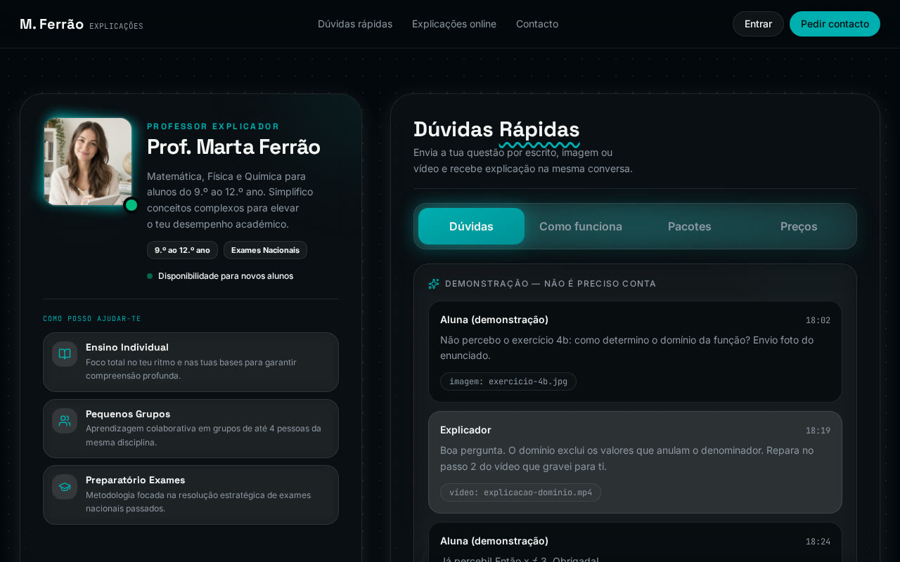Modelo de site para explicadores: Sessões Já — Escura